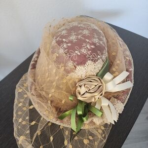 Vintage Katherine's Collection Wayne Kleski Elegant Lace Hat with Floral Accent